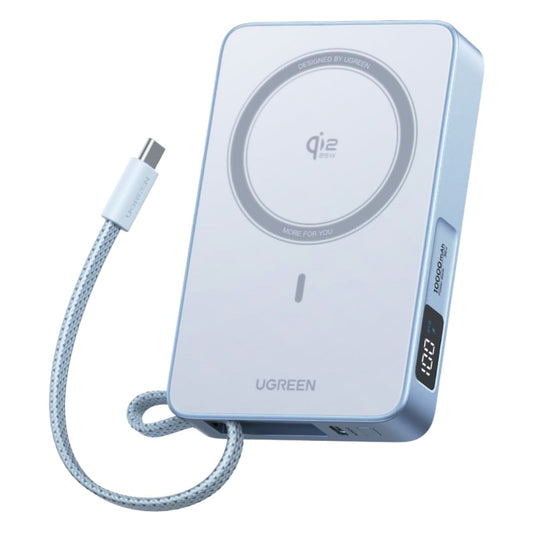 Безжичен външен акумулатор UGREEN MagFlow PB773 (65958B), 10000mAh, 25W, PD + FQI, 1 x QI - 2 x USB-C, Син