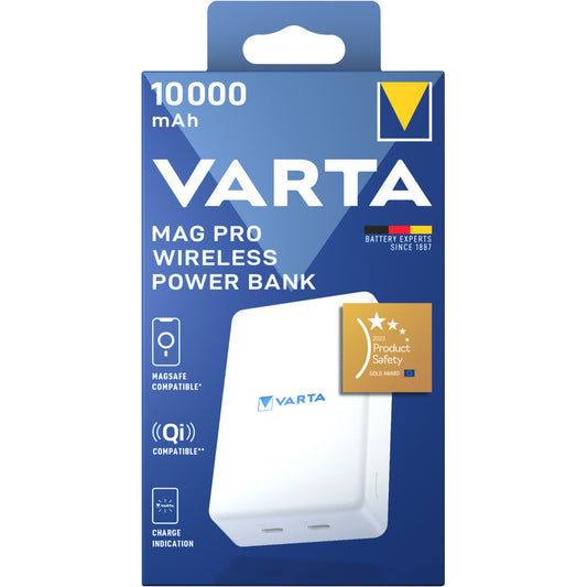 Външна батерия Wireless Varta Mag Pro, 10000mAh, 20W, 1 x QI - 2 x USB-C, Бяла