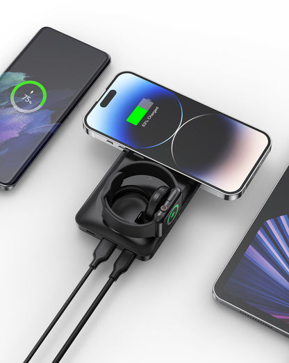 Външна батерия Wireless Veger MagMulti W1156, 10000mAh, 22.5W, QC + PD + FQI, 2 x QI - 1 x USB-A - 1 x USB-C, Черна