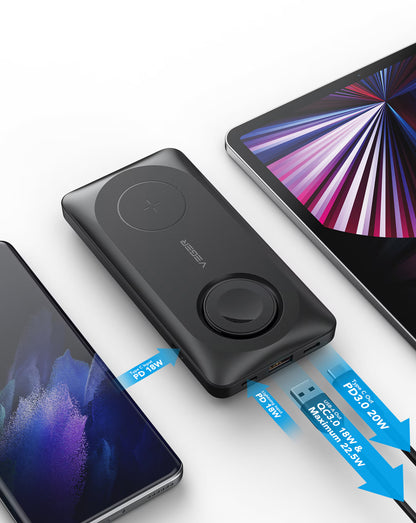 Външна батерия Wireless Veger MagMulti W1156, 10000mAh, 22.5W, QC + PD + FQI, 2 x QI - 1 x USB-A - 1 x USB-C, Черна