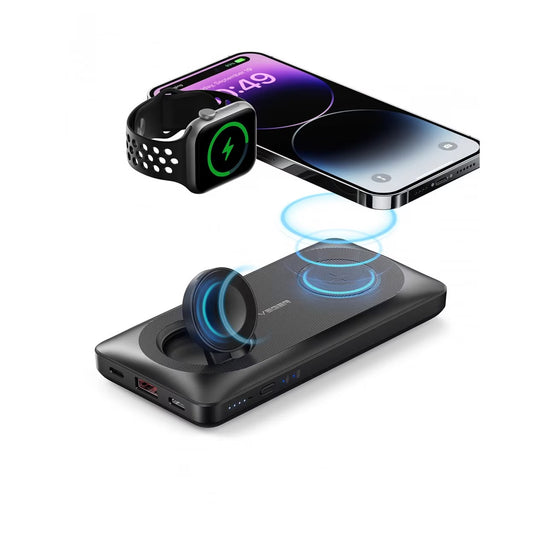 Външна батерия Wireless Veger MagMulti W1156, 10000mAh, 22.5W, QC + PD + FQI, 2 x QI - 1 x USB-A - 1 x USB-C, Черна