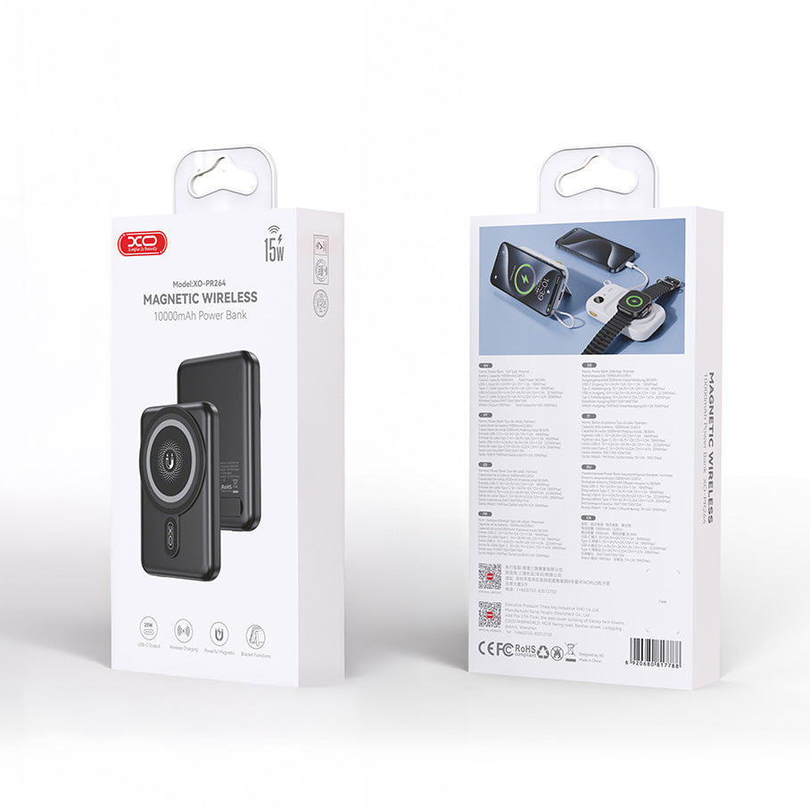 Външна батерия Wireless XO Design PR264, 10000mAh, 20W, PD + FQI, 1 x USB-C, Черна