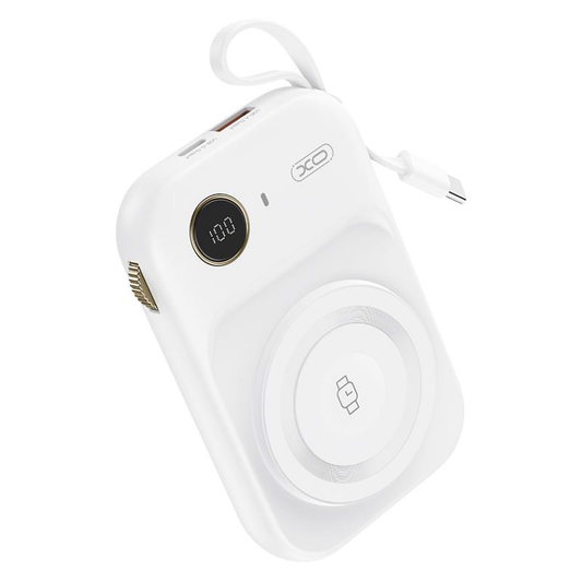Външна батерия Wireless XO Design PR270, 10000mAh, 22.5W, QC + PD + QI, 1 x QI - 1 x USB-A - 1 x USB-C, Бяла