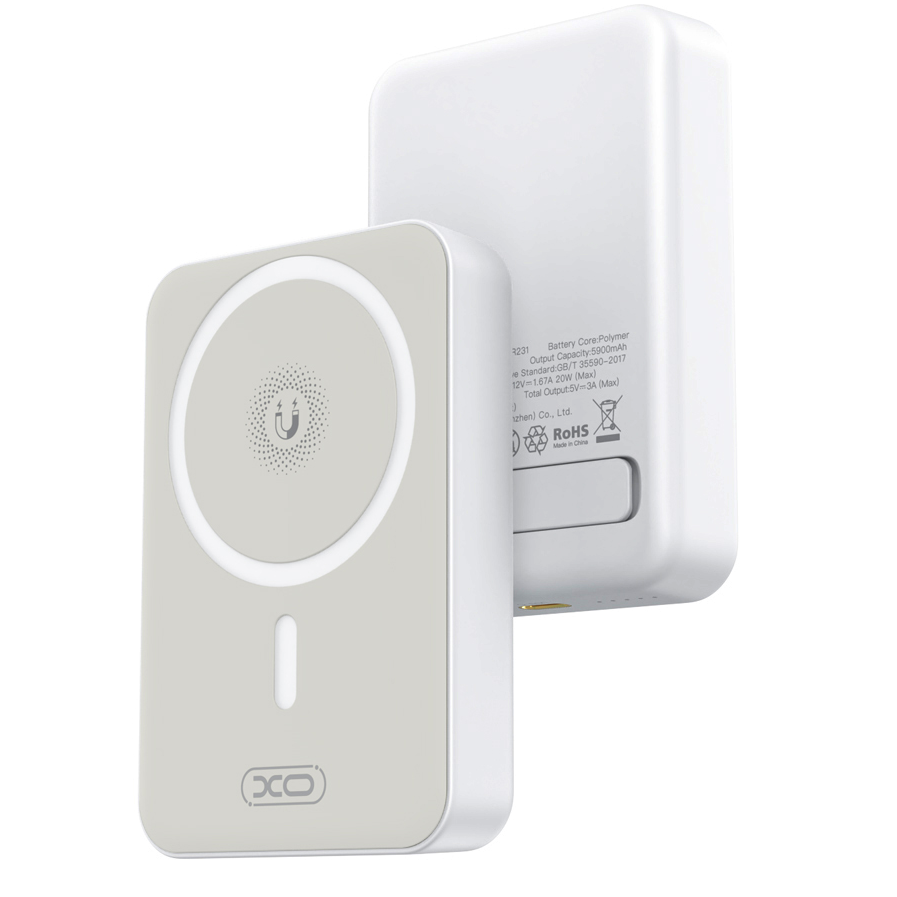 Външна батерия Wireless XO Design PR231, 10000mAh, 20W, PD + FQI, 1 x QI - 1 x USB-C, Бяла