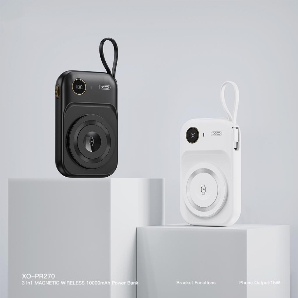 Външна батерия Wireless XO Design PR270, 10000mAh, 22.5W, QC + PD + QI, 1 x QI - 1 x USB-A - 1 x USB-C, Черна