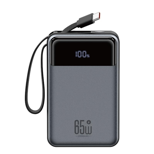 Външна батерия XO Design PR267, 20000mAh, 65W, QC + PD, 1 x USB-A - 2 x USB-C, Сив