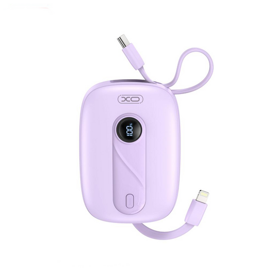 Външна батерия XO Design PR246, 10000mAh, 22.5W, PD, 1 x Lightning - 2 x USB-C, Лилав