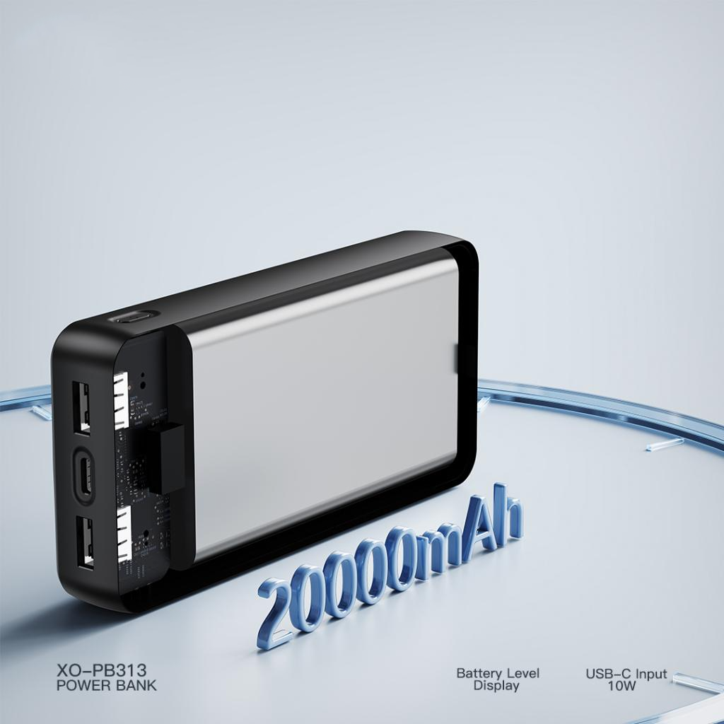 Външна батерия XO Design PB313, 20000mAh, 10W, 2 x USB-A, Черна