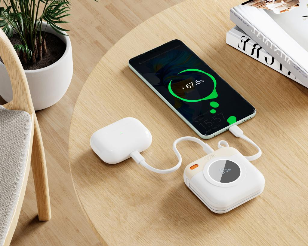 Външна батерия XO Design PR258, 10000mAh, 20W, QC + PD, 1 x Lightning - 1 x USB-C, Бежовa