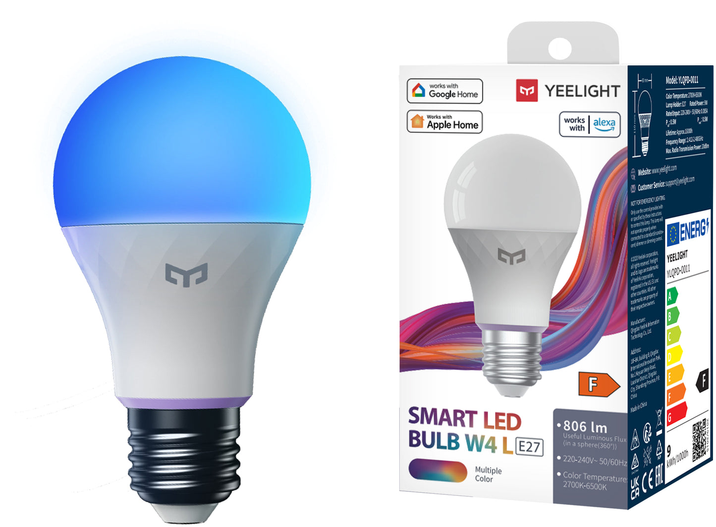 Yeelight W4 Lite LED Bulb, Wi-Fi, E27, 9W, 2700К - 6500К, 806lm, многоцветен YLQDP-0011 YLQDP-0011