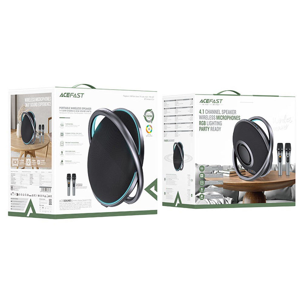 Bluetooth колонка Acefast Karaoke K5 Max, 350W, TWS, RGB, Водоустойчива, Черна