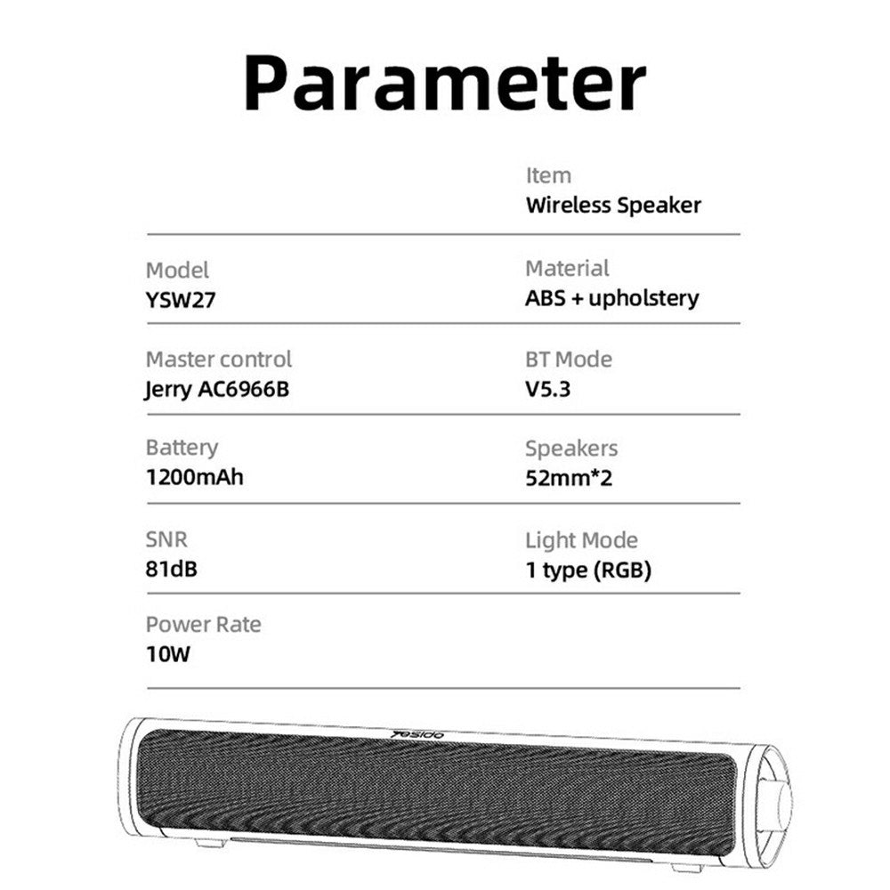 Bluetooth колона Yesido YSW27, 10W, RGB, Черна