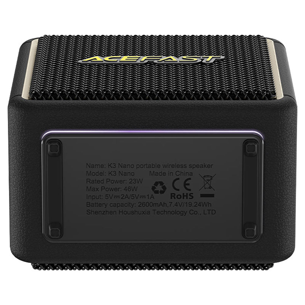 Портативна Bluetooth колонка Acefast K3 Nano, 1 x 30W - 1 x 16W, RGB, Водоустойчива, Черна
