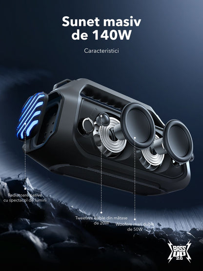 Преносима Bluetooth колонка Anker SoundCore Boom 2 Plus Нова версия, 140W, TWS, RGB, Водоустойчива, Черна A3134012
