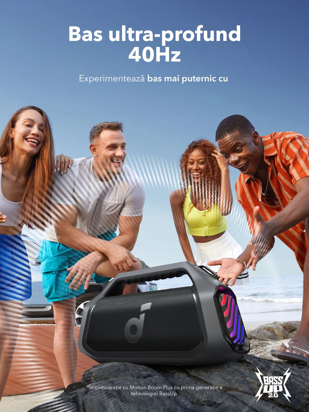 Преносима Bluetooth колонка Anker SoundCore Boom 2 Plus Нова версия, 140W, TWS, RGB, Водоустойчива, Черна A3134012