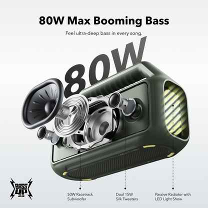 Преносима Bluetooth колонка Anker SoundCore Boom 2 Нова версия, 80W, TWS, RGB, Водоустойчива, Синя A3138032