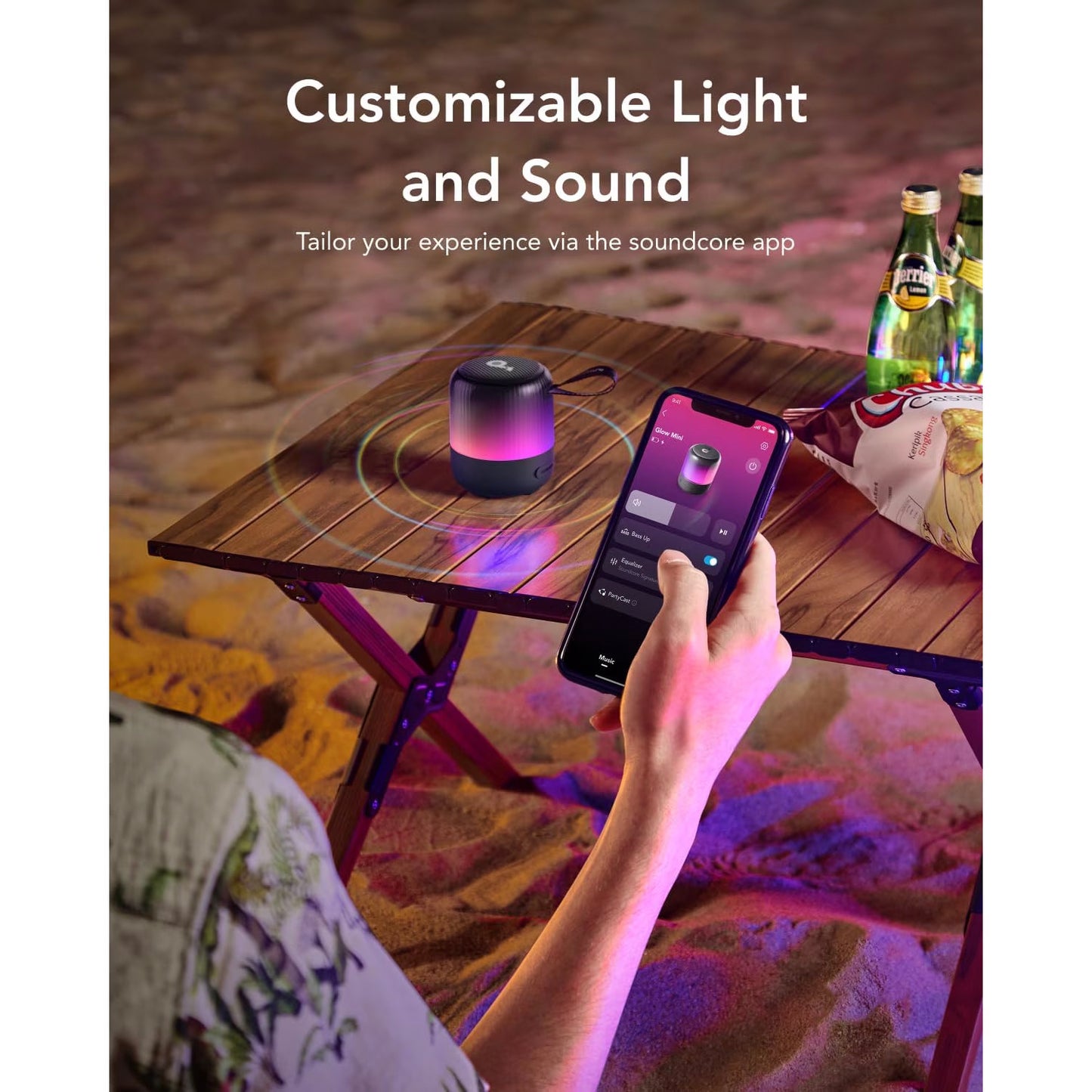 Преносим Bluetooth високоговорител Anker SoundCore Glow Mini, 8W, RGB, водоустойчив, черен A3136G11 