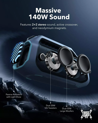 Преносима Bluetooth колонка Anker SoundCore Boom 2 Plus Нова версия, 140W, TWS, RGB, Водоустойчива, Синя A3134032