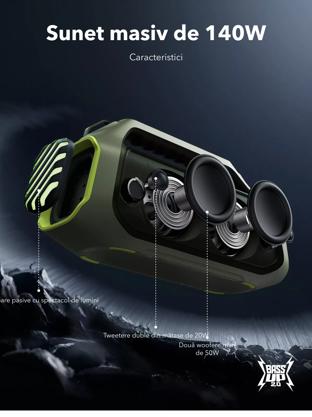 Преносима Bluetooth колонка Anker SoundCore Boom 2 Plus, 140W, TWS, RGB, водоустойчива, зелена A3134062