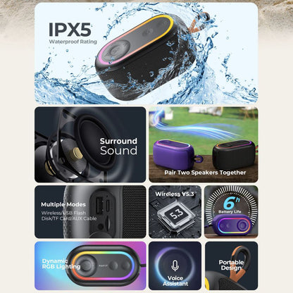 Портативна Bluetooth колонка HAVIT SK809BT, 7W, RGB, Водоустойчива, Лилава