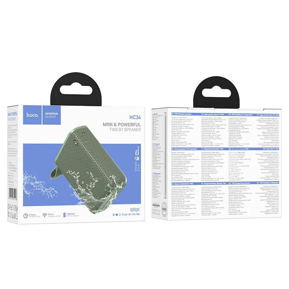 Портативна Bluetooth колонка HOCO HC34, 5W, TWS, Водоустойчива, Зелена