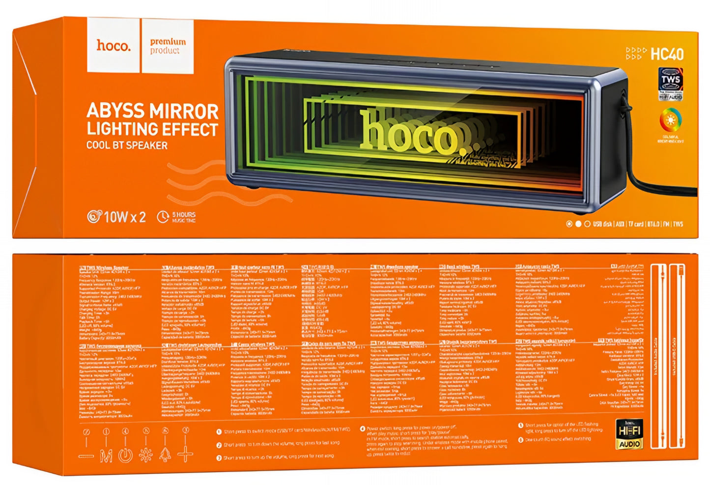 Преносима Bluetooth колонка HOCO HC40, 2 x 10W, TWS, RGB, Черна