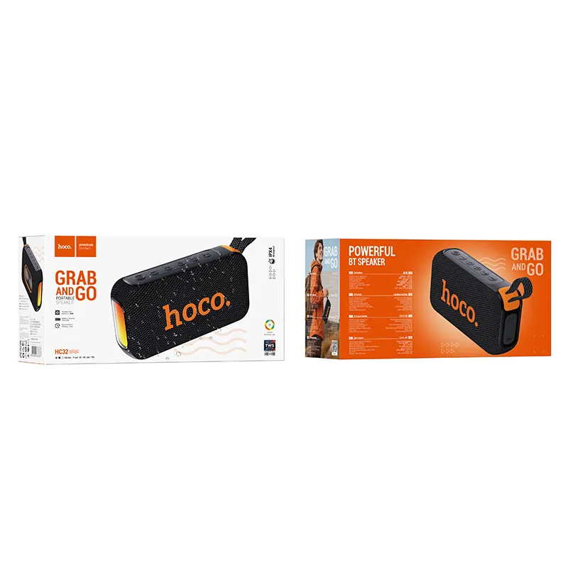 Портативна Bluetooth колонка HOCO HC32, 2 x 10W, TWS, RGB, Черна