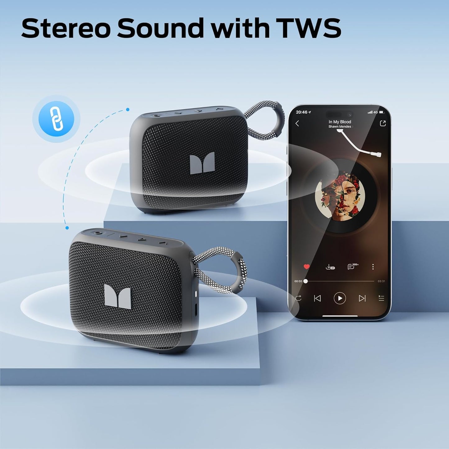 Преносима Bluetooth колонка Monster S520, 5W, TWS, RGB, водоустойчива, черна