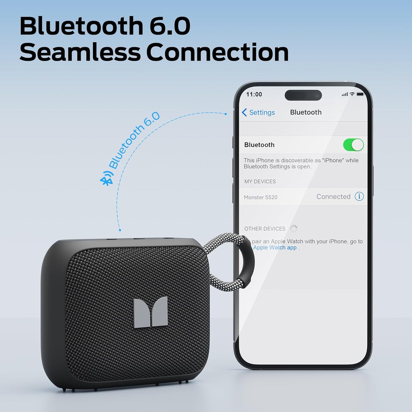 Преносима Bluetooth колонка Monster S520, 5W, TWS, RGB, водоустойчива, черна
