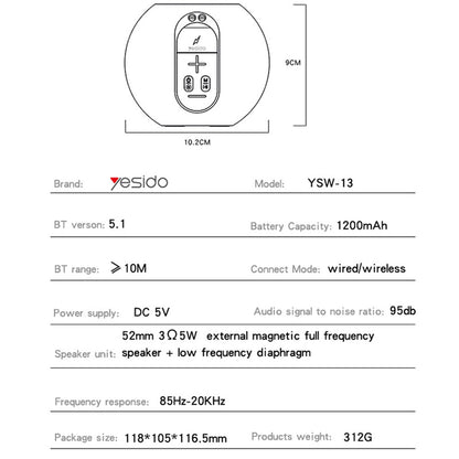 Портативна Bluetooth колонка Yesido YSW13, 5W, RGB, Синя