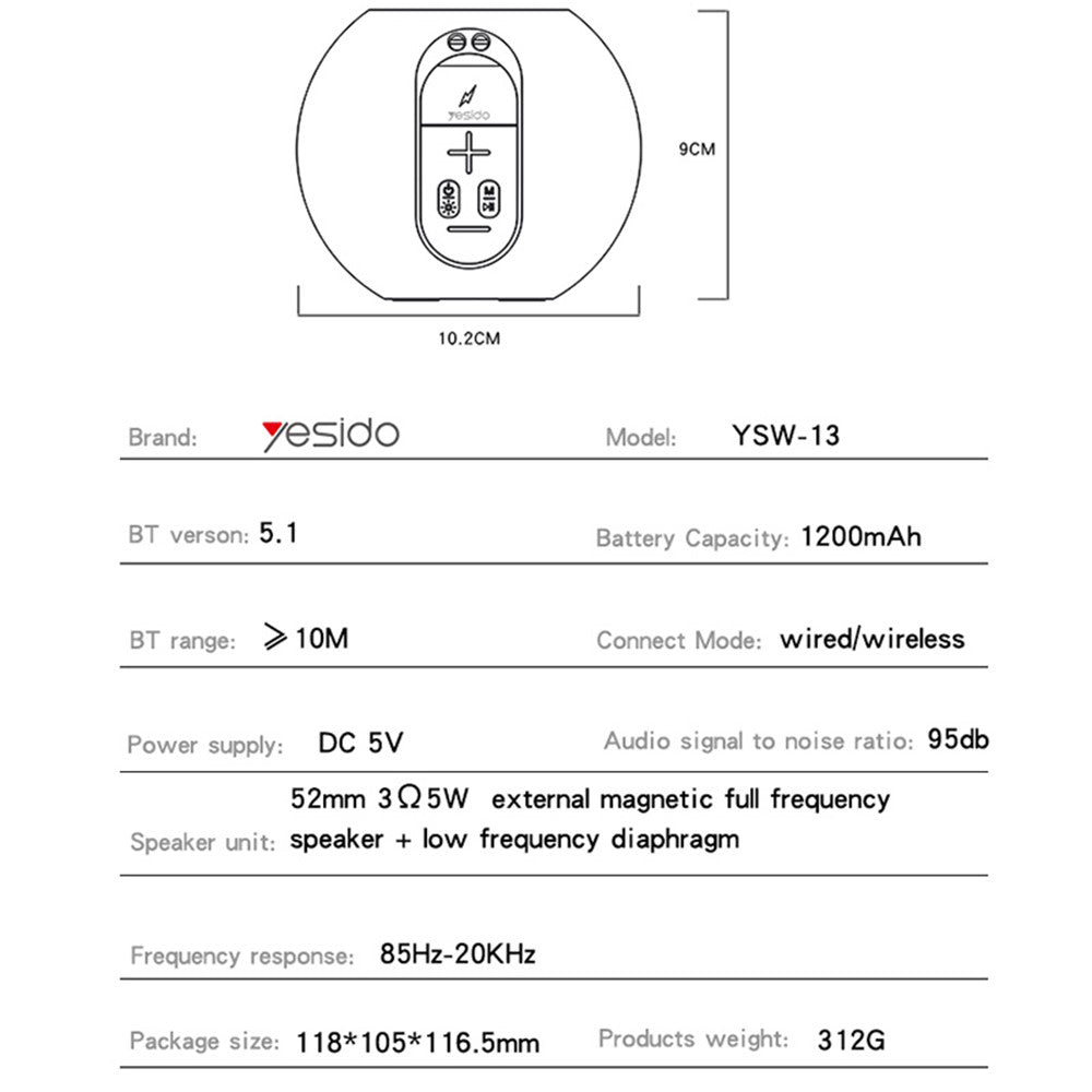 Портативна Bluetooth колонка Yesido YSW13, 5W, RGB, Синя