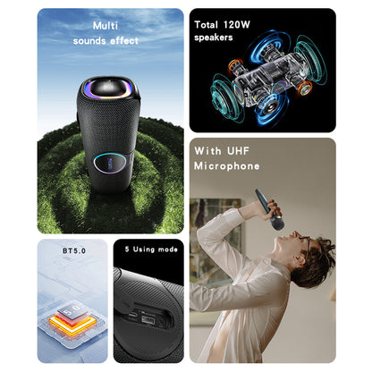 Bluetooth колона Yesido YSW21 Karaoke, 120W, RGB, Водоустойчива, Черна