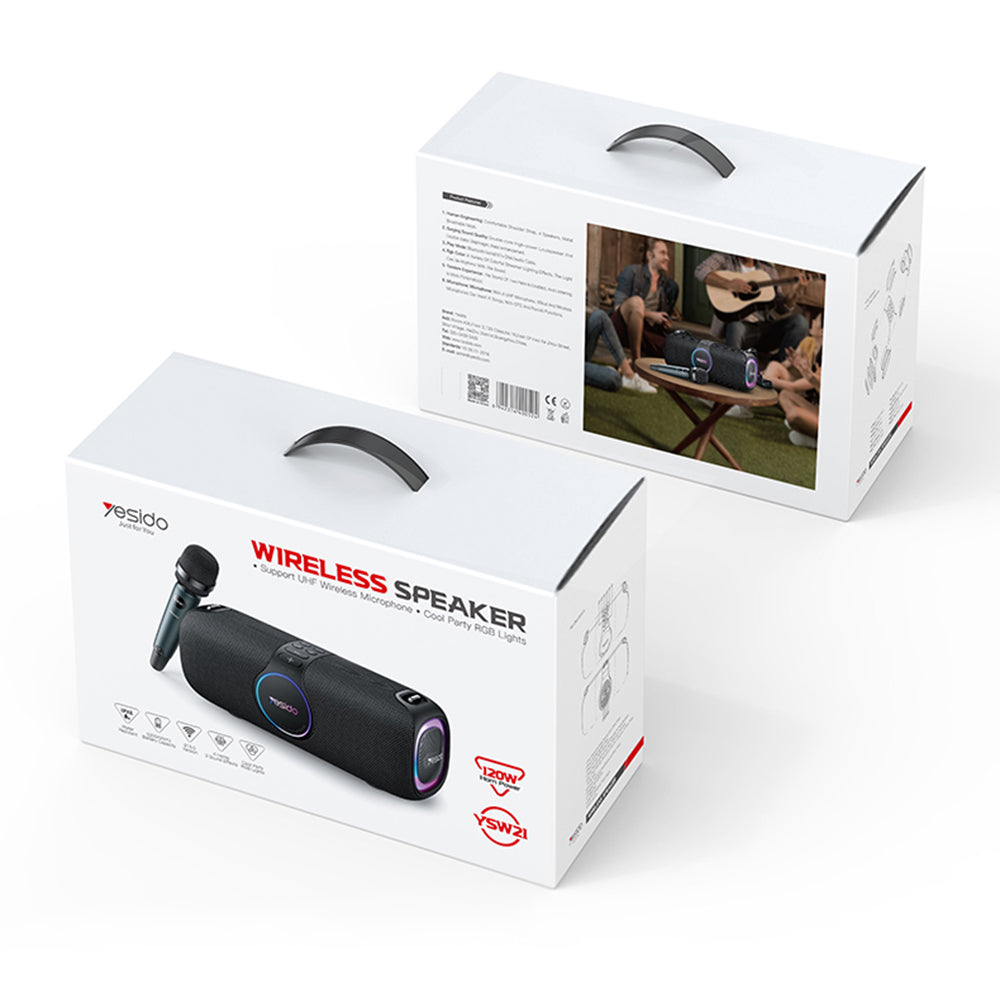 Bluetooth колона Yesido YSW21 Karaoke, 120W, RGB, Водоустойчива, Черна