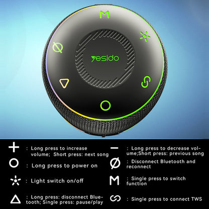 Портативна Bluetooth колонка Yesido YSW22, 30W, RGB, Водоустойчива, Черна
