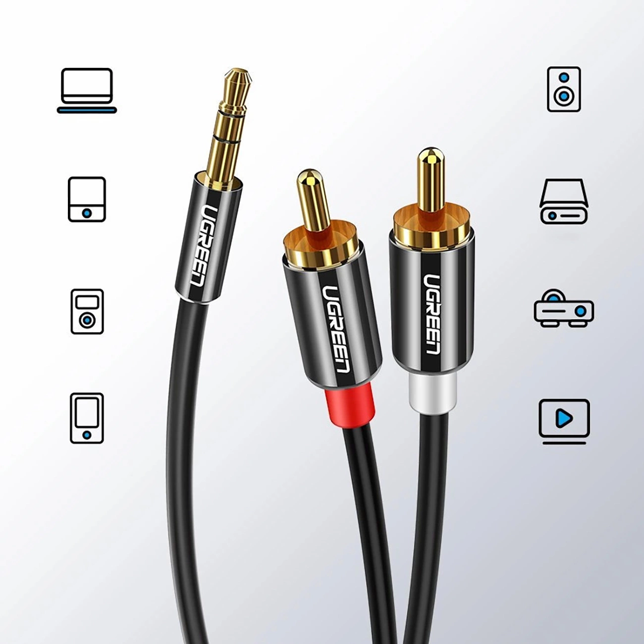 Аудио кабел 3.5mm - 2 x RCA UGREEN AV116, 1m, Черен