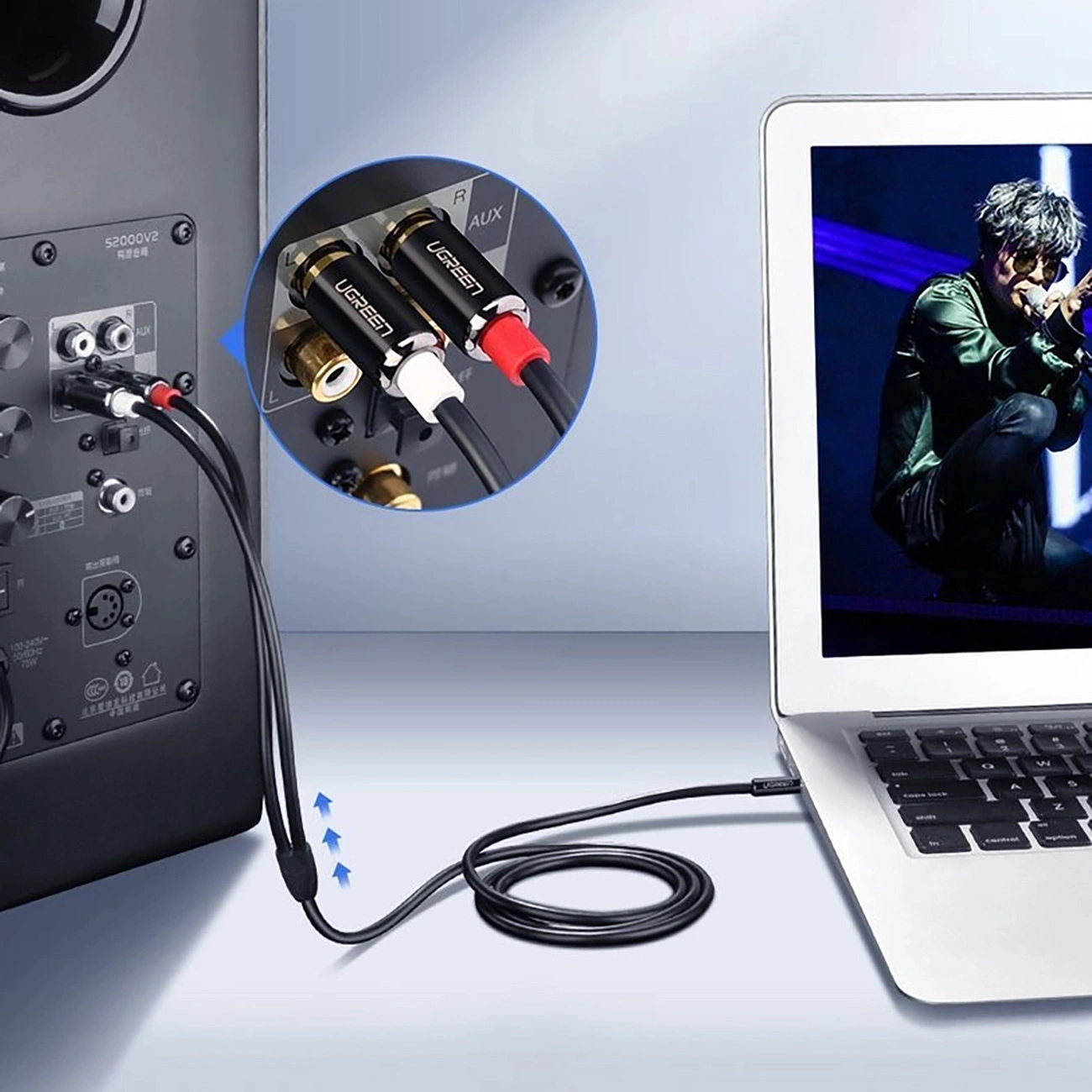 Аудио кабел 3.5mm - 2 x RCA UGREEN AV116, 1m, Черен