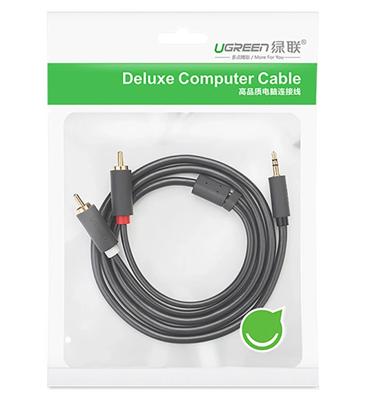 Аудио кабел 3.5mm - 2 x RCA UGREEN AV102, 2m, Черен