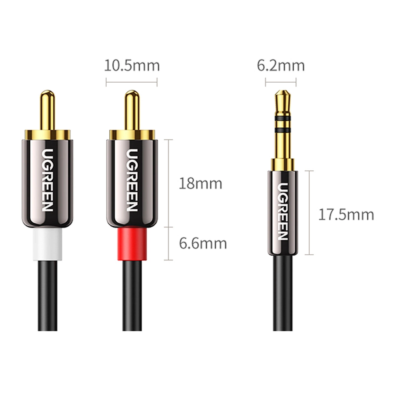 Аудио кабел 3.5mm - 2 x RCA UGREEN AV116, 1m, Черен