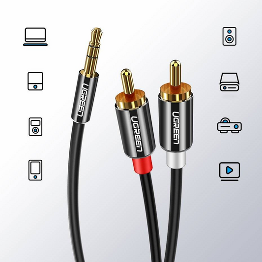 Аудио кабел 3.5mm - 2 x RCA UGREEN AV116, 2m, Черен