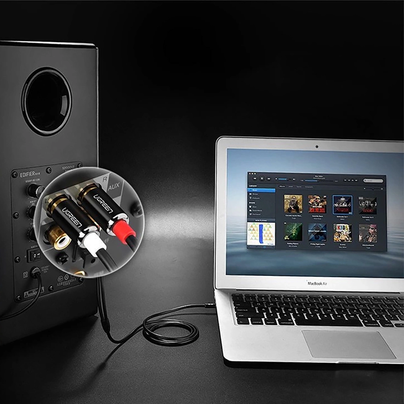 Аудио кабел 3.5mm - 2 x RCA UGREEN AV116, 1m, Черен