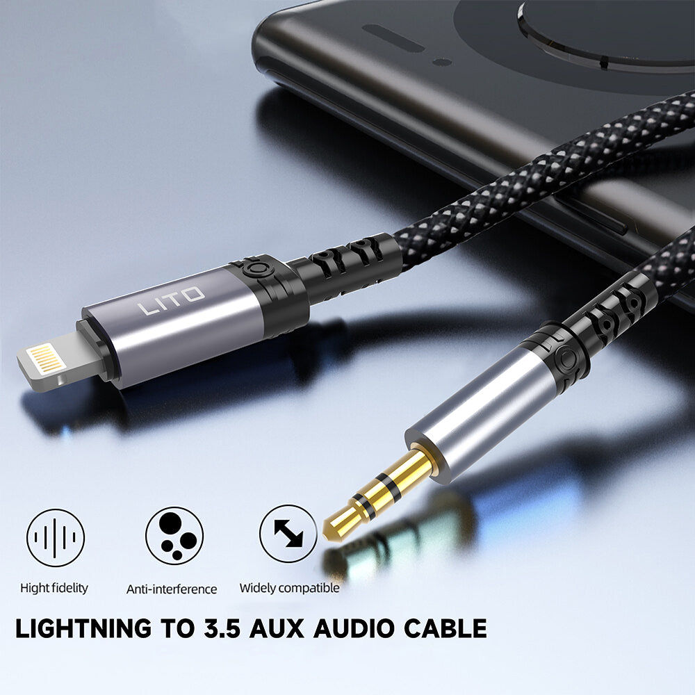 Аудио кабел Lightning - 3.5mm Lito LA01L, 1m, Черен
