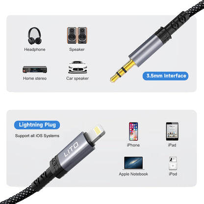 Аудио кабел Lightning - 3.5mm Lito LA01L, 1m, Черен