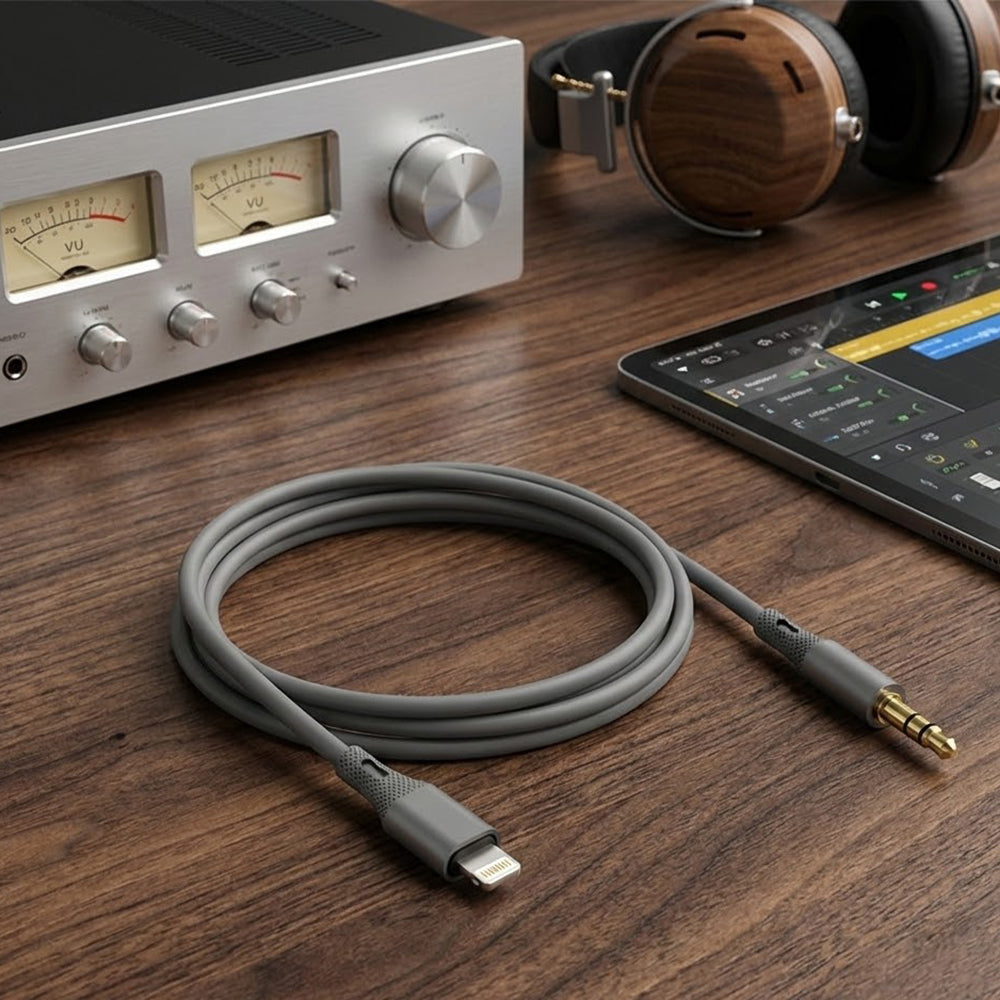 Аудио кабел Lightning - 3.5mm Techsuit AC5 SoundFlex, 1m, Сив