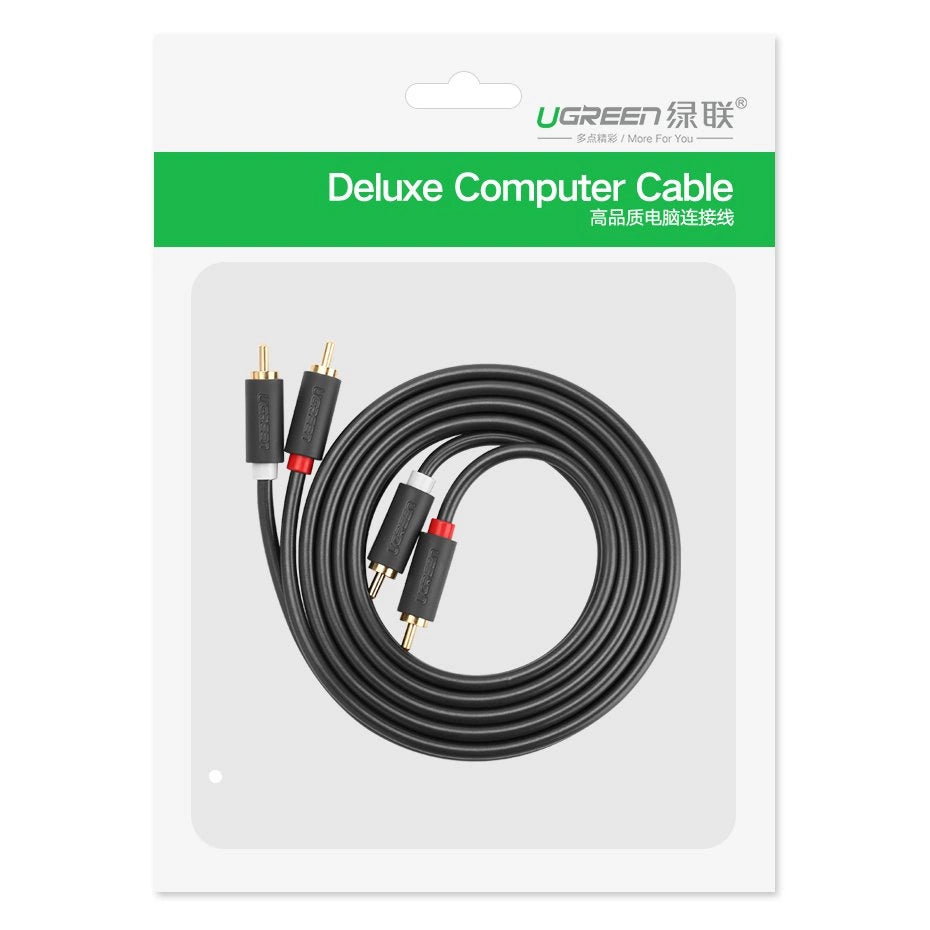 Аудио кабел UGREEN AV104, 2 x RCA - 2 x RCA, 2m, Черен