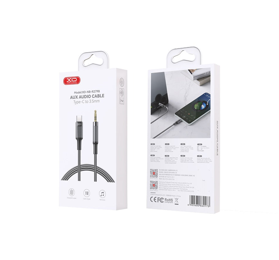 Аудио кабел USB-C - 3.5mm XO Design NB-R279B, 1m, Черен