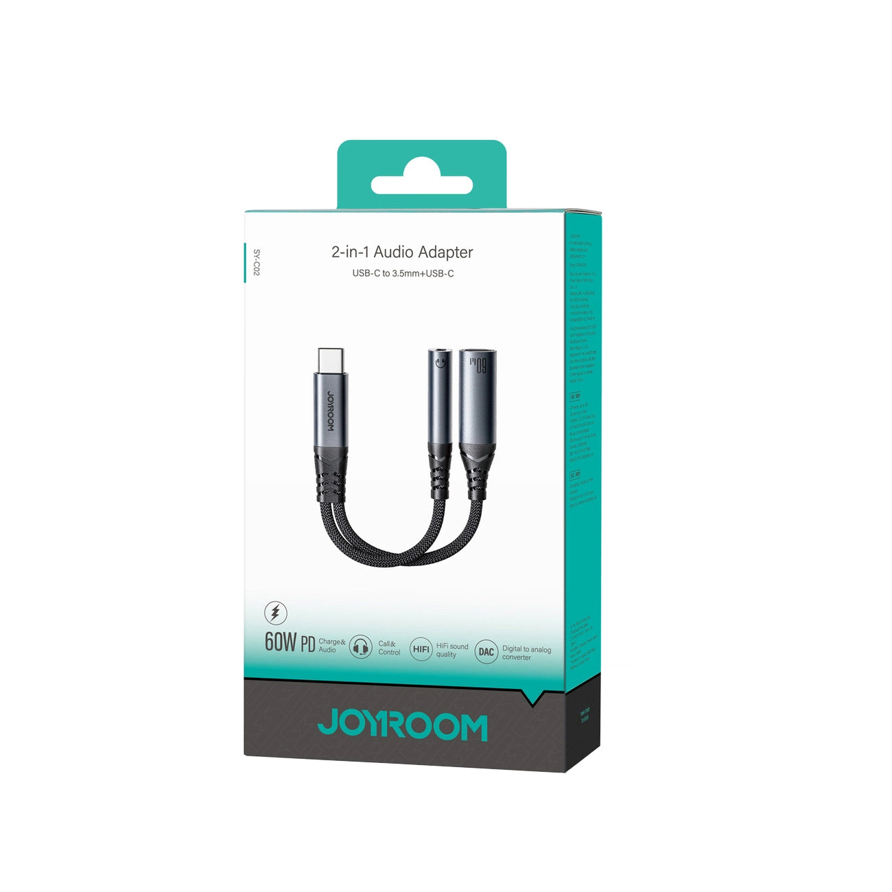 Аудио кабел USB-C - 3.5mm / USB-C Joyroom SY-C02, 0.14m, Черен