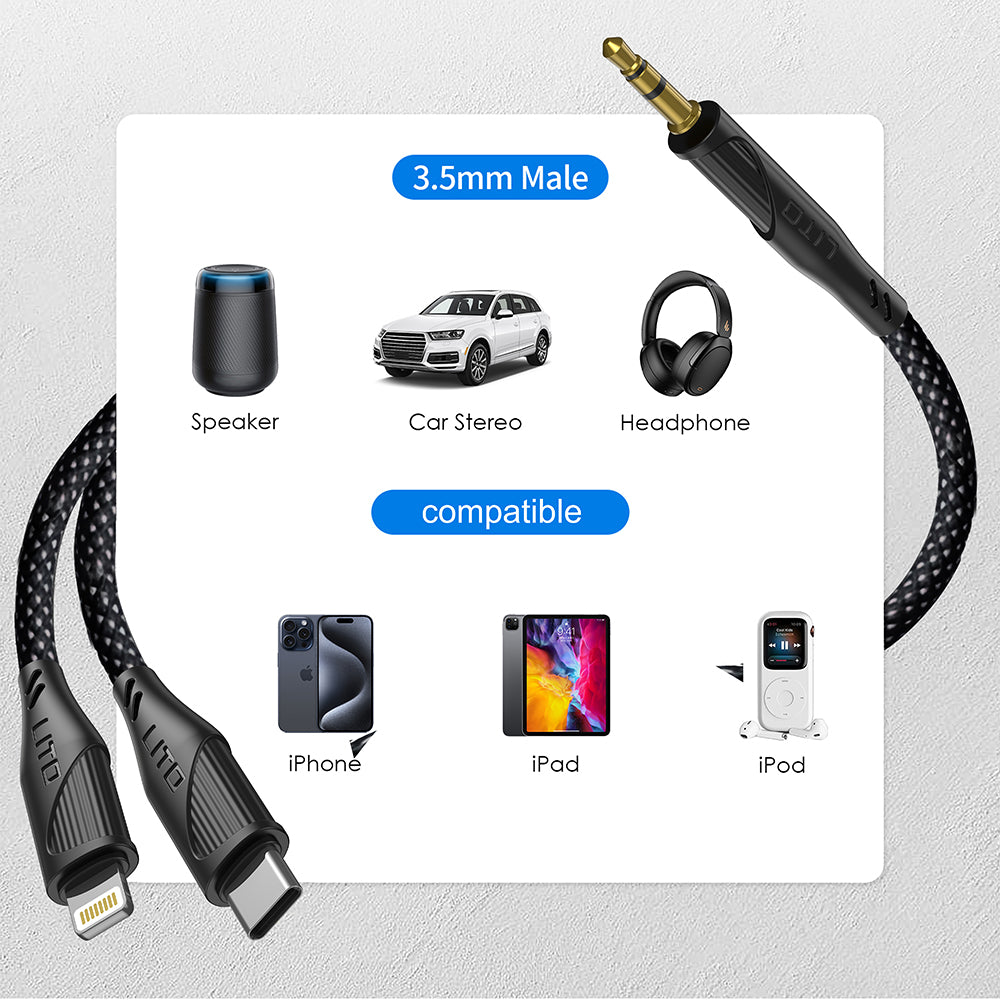Аудио кабел USB-C - 3.5mm Lito LA02, 1m, Черен