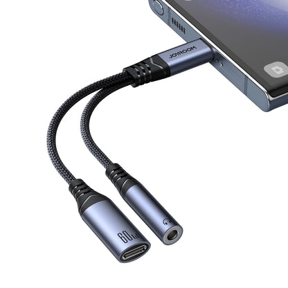 Аудио кабел USB-C - 3.5mm / USB-C Joyroom SY-C02, 0.14m, Черен