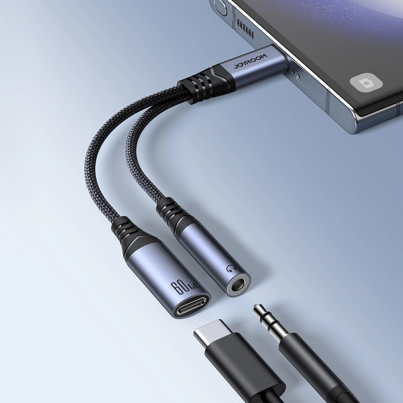 Аудио кабел USB-C - 3.5mm / USB-C Joyroom SY-C02, 0.14m, Черен