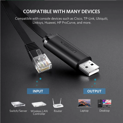 USB конзолен кабел UGREEN CM204, RJ45, 3m, Черен